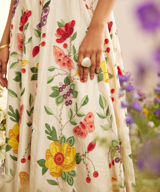 Chandrima-Ivory Chanderi Floral Applique Lehenga-INDIASPOPUP.COM