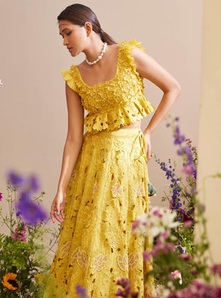 Chandrima-Yellow Tonal Cutwork Lehenga-INDIASPOPUP.COM