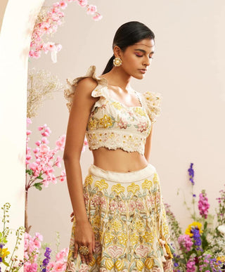 Chandrima-Ivory Multi Pastel Beadwork Bustier-INDIASPOPUP.COM