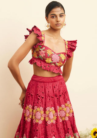 Chandrima-Fuchsia Beadwork And Cutwork Bustier-INDIASPOPUP.COM