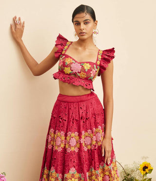 Chandrima-Fuchsia Beadwork And Cutwork Bustier-INDIASPOPUP.COM