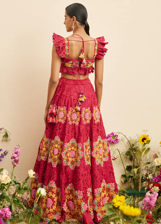 Chandrima-Fuchsia Beadwork & Cutwork Lehenga-INDIASPOPUP.COM