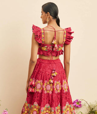 Chandrima-Fuchsia Beadwork And Cutwork Bustier-INDIASPOPUP.COM