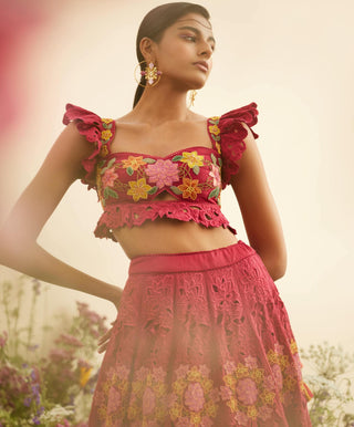 Chandrima-Fuchsia Beadwork And Cutwork Bustier-INDIASPOPUP.COM