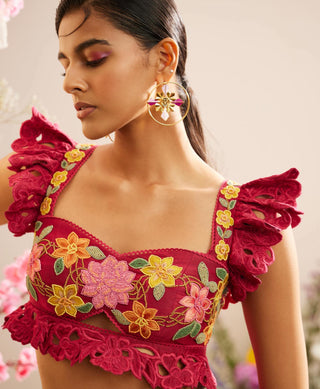 Chandrima-Fuchsia Beadwork And Cutwork Bustier-INDIASPOPUP.COM