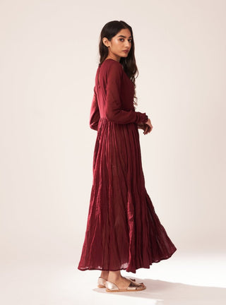 Dot-Maroon Gathered Kurta-INDIASPOPUP.COM