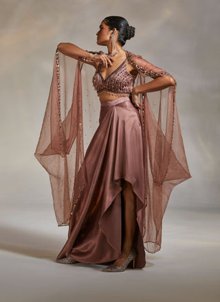 Divya Aggarwal-Vivien Mauve Embellished Skirt And Cape Set-INDIASPOPUP.COM