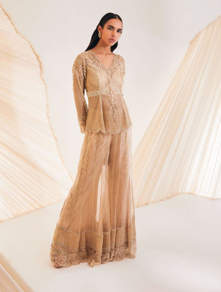 Divya Aggarwal-Teigen Beige Embellished Sharara Set-INDIASPOPUP.COM