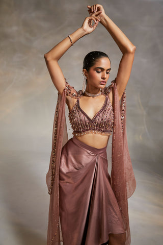 Divya Aggarwal-Vivien Mauve Embellished Skirt And Cape Set-INDIASPOPUP.COM