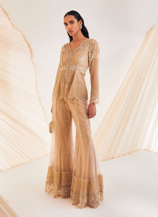 Divya Aggarwal-Teigen Beige Embellished Sharara Set-INDIASPOPUP.COM