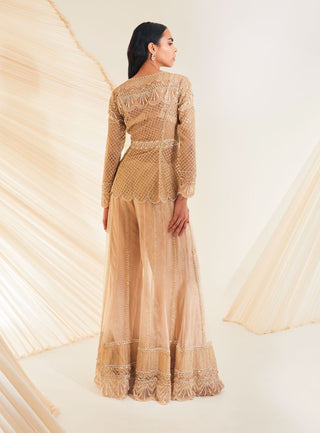 Divya Aggarwal-Teigen Beige Embellished Sharara Set-INDIASPOPUP.COM