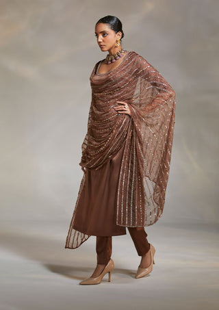 Divya Aggarwal-Rocio Brown Solid Kurta Set-INDIASPOPUP.COM