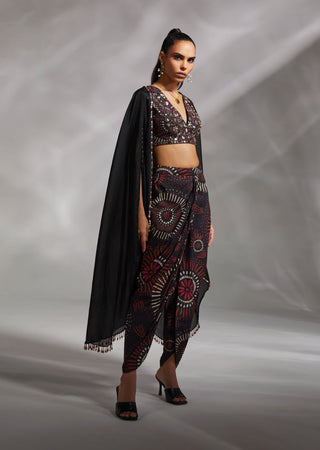 Divya Aggarwal-Zelda Black Embellished Cape And Dhoti Set-INDIASPOPUP.COM