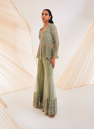 Divya Aggarwal-Teigen Sage Green Embellished Sharara Set-INDIASPOPUP.COM