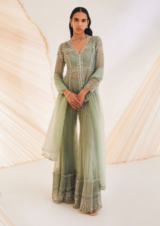 Divya Aggarwal-Teigen Sage Green Embellished Sharara Set-INDIASPOPUP.COM