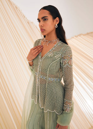 Divya Aggarwal-Teigen Sage Green Embellished Sharara Set-INDIASPOPUP.COM