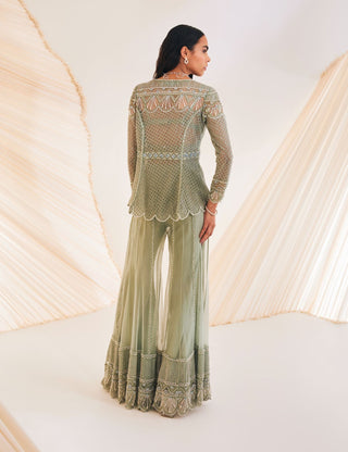 Divya Aggarwal-Teigen Sage Green Embellished Sharara Set-INDIASPOPUP.COM