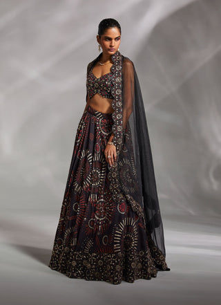 Divya Aggarwal-Valora Black Embellished Lehenga Set-INDIASPOPUP.COM