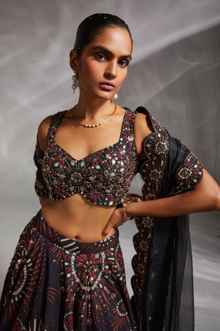 Divya Aggarwal-Valora Black Embellished Lehenga Set-INDIASPOPUP.COM