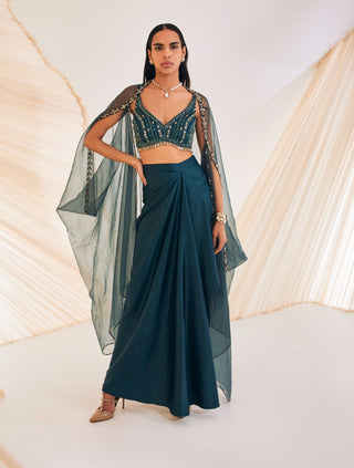 Divya Aggarwal-Vivien Evergreen Embellished Skirt And Cape Set-INDIASPOPUP.COM