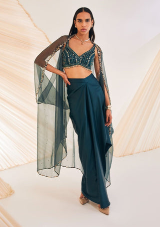 Divya Aggarwal-Vivien Evergreen Embellished Skirt And Cape Set-INDIASPOPUP.COM