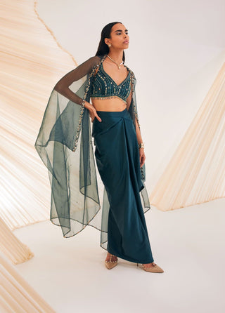 Divya Aggarwal-Vivien Evergreen Embellished Skirt And Cape Set-INDIASPOPUP.COM