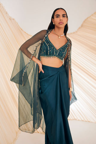 Divya Aggarwal-Vivien Evergreen Embellished Skirt And Cape Set-INDIASPOPUP.COM