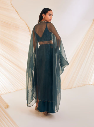 Divya Aggarwal-Vivien Evergreen Embellished Skirt And Cape Set-INDIASPOPUP.COM