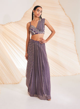 Divya Aggarwal-Verity Purple Printed Blouse And Skirt-INDIASPOPUP.COM