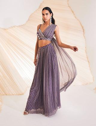 Divya Aggarwal-Verity Purple Printed Blouse And Skirt-INDIASPOPUP.COM