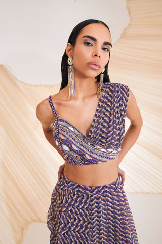 Divya Aggarwal-Verity Purple Printed Blouse And Skirt-INDIASPOPUP.COM