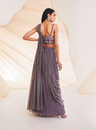 Divya Aggarwal-Verity Purple Printed Blouse And Skirt-INDIASPOPUP.COM