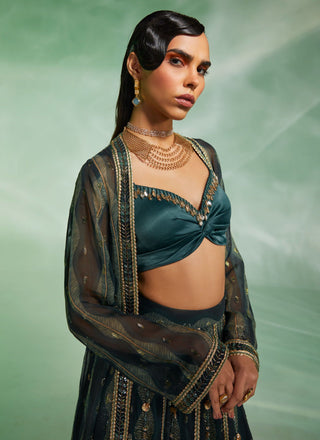 Divya Aggarwal-Glory Dark Green Embroidered Lehenga Cape Set-INDIASPOPUP.COM