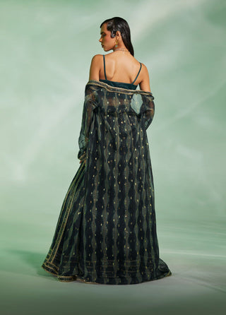 Divya Aggarwal-Glory Dark Green Embroidered Lehenga Cape Set-INDIASPOPUP.COM