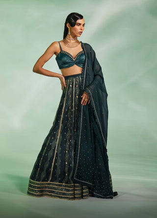 Divya Aggarwal-Glory Dark Green Embroidered Lehenga Cape Set-INDIASPOPUP.COM