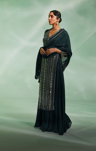 Divya Aggarwal-Eternity Dark Green Kurta Palazzo Set-INDIASPOPUP.COM