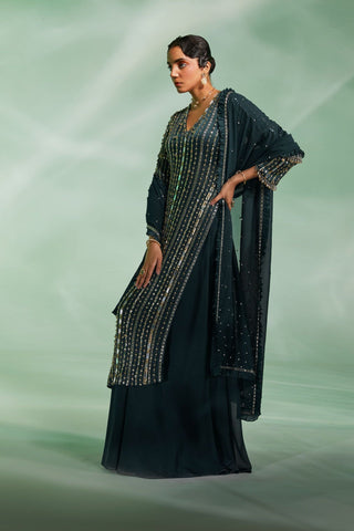 Divya Aggarwal-Eternity Dark Green Kurta Palazzo Set-INDIASPOPUP.COM