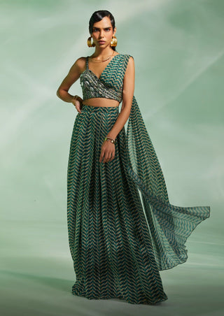 Divya Aggarwal-Verity Green Draped Skirt And Blouse-INDIASPOPUP.COM