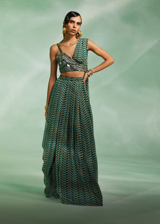 Divya Aggarwal-Verity Green Draped Skirt And Blouse-INDIASPOPUP.COM