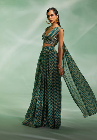 Divya Aggarwal-Verity Green Draped Skirt And Blouse-INDIASPOPUP.COM