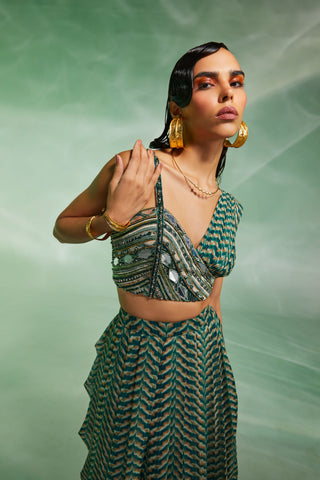 Divya Aggarwal-Verity Green Draped Skirt And Blouse-INDIASPOPUP.COM