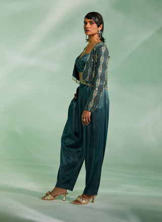 Divya Aggarwal-Romy Dark Green Jacket And Pant Set-INDIASPOPUP.COM