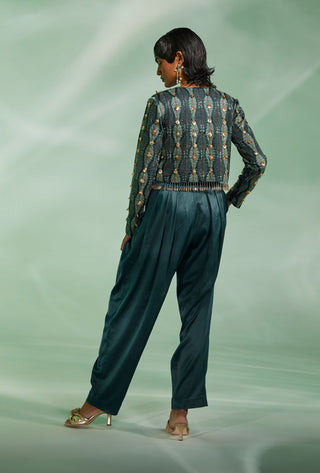 Divya Aggarwal-Romy Dark Green Jacket And Pant Set-INDIASPOPUP.COM