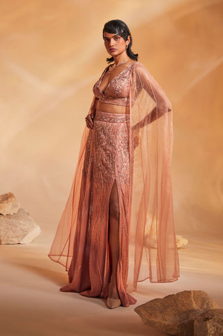 Divya Aggarwal-Lilo Coral Embellished Lehenga And Blouse-INDIASPOPUP.COM