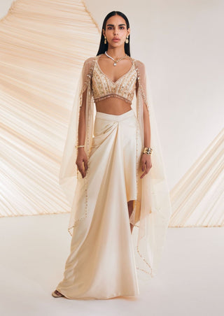 Divya Aggarwal-Vivien Ivory Embellished Cape And Skirt Set-INDIASPOPUP.COM