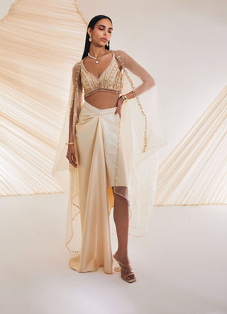 Divya Aggarwal-Vivien Ivory Embellished Cape And Skirt Set-INDIASPOPUP.COM