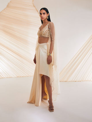 Divya Aggarwal-Vivien Ivory Embellished Cape And Skirt Set-INDIASPOPUP.COM