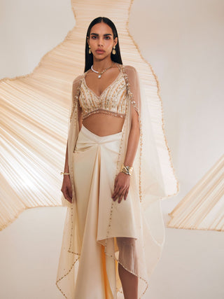 Divya Aggarwal-Vivien Ivory Embellished Cape And Skirt Set-INDIASPOPUP.COM