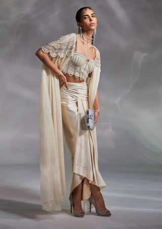Divya Aggarwal-Alauren Off-White Embellished Cape And Skirt Set-INDIASPOPUP.COM