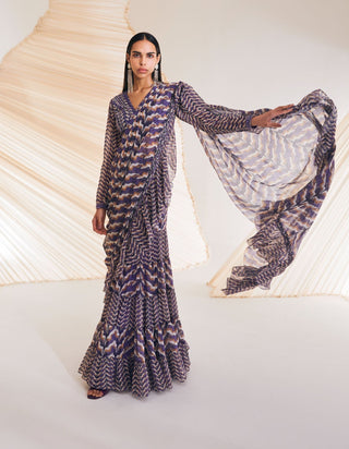 Divya Aggarwal-Rosario Purple Concept Sari With Blouse-INDIASPOPUP.COM